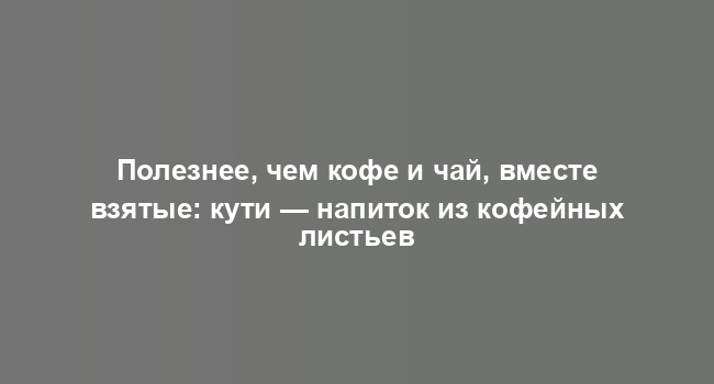 Полезнее, чем кофе и чай, вместе взятые: кути — напиток из кофейных листьев